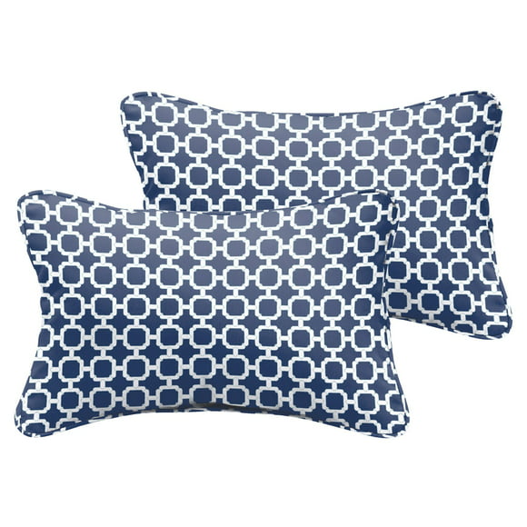Mozaic Company AMPS116896 Indoor Outdoor Sunbrella Lumbar Pillows Set of 2 Grey & White 12 x 18